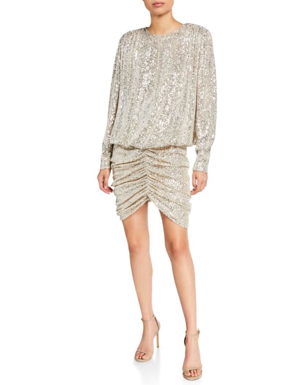 Retrofête Flynn Gold Sequin Ruched Tulle Mini Dress Party Cocktail Size L